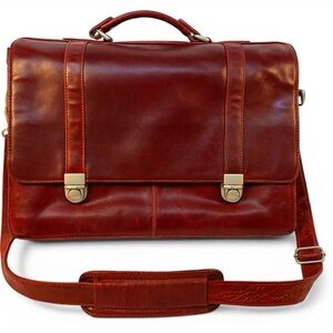 Wilson’s Leather Vintage Red Leather Briefcase Messenger Bag Satchel Crossbody